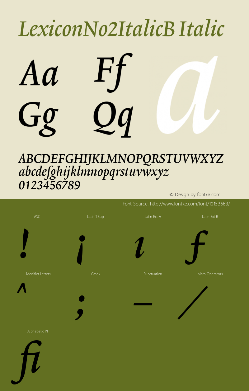 LexiconNo2ItalicB Italic Version 001.000 Font Sample