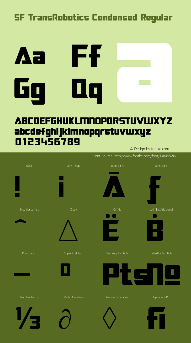 SF TransRobotics Condensed Regular Version 2.0 Font Sample