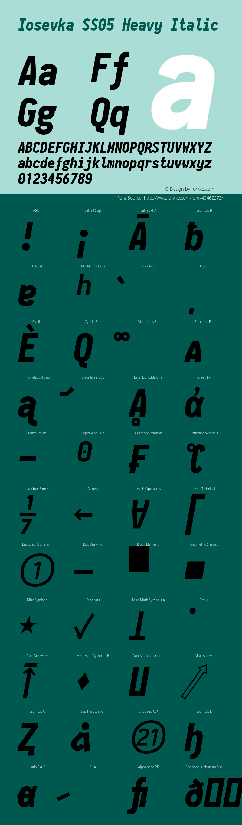 Iosevka SS05 Heavy Italic 2.3.0; ttfautohint (v1.8.3) Font Sample