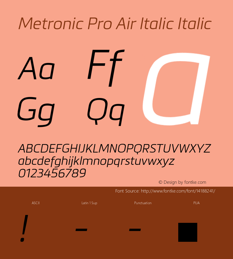 Metronic Pro Air Italic Italic Version 1.000 Font Sample