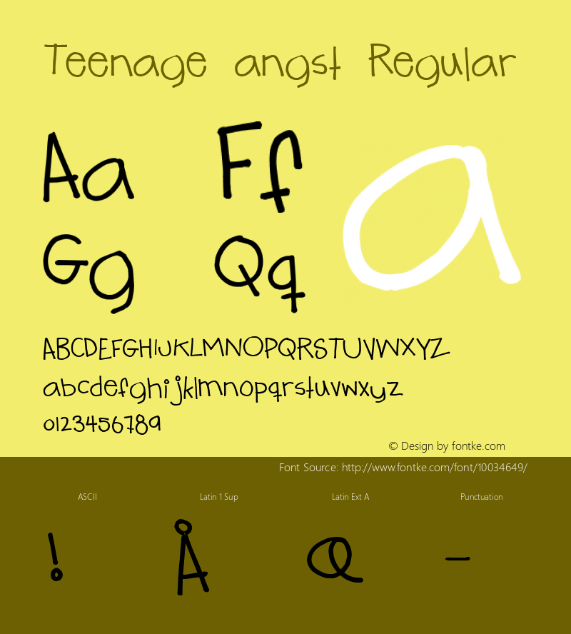 Teenage angst Regular www.pizzadude.cjb.net Font Sample