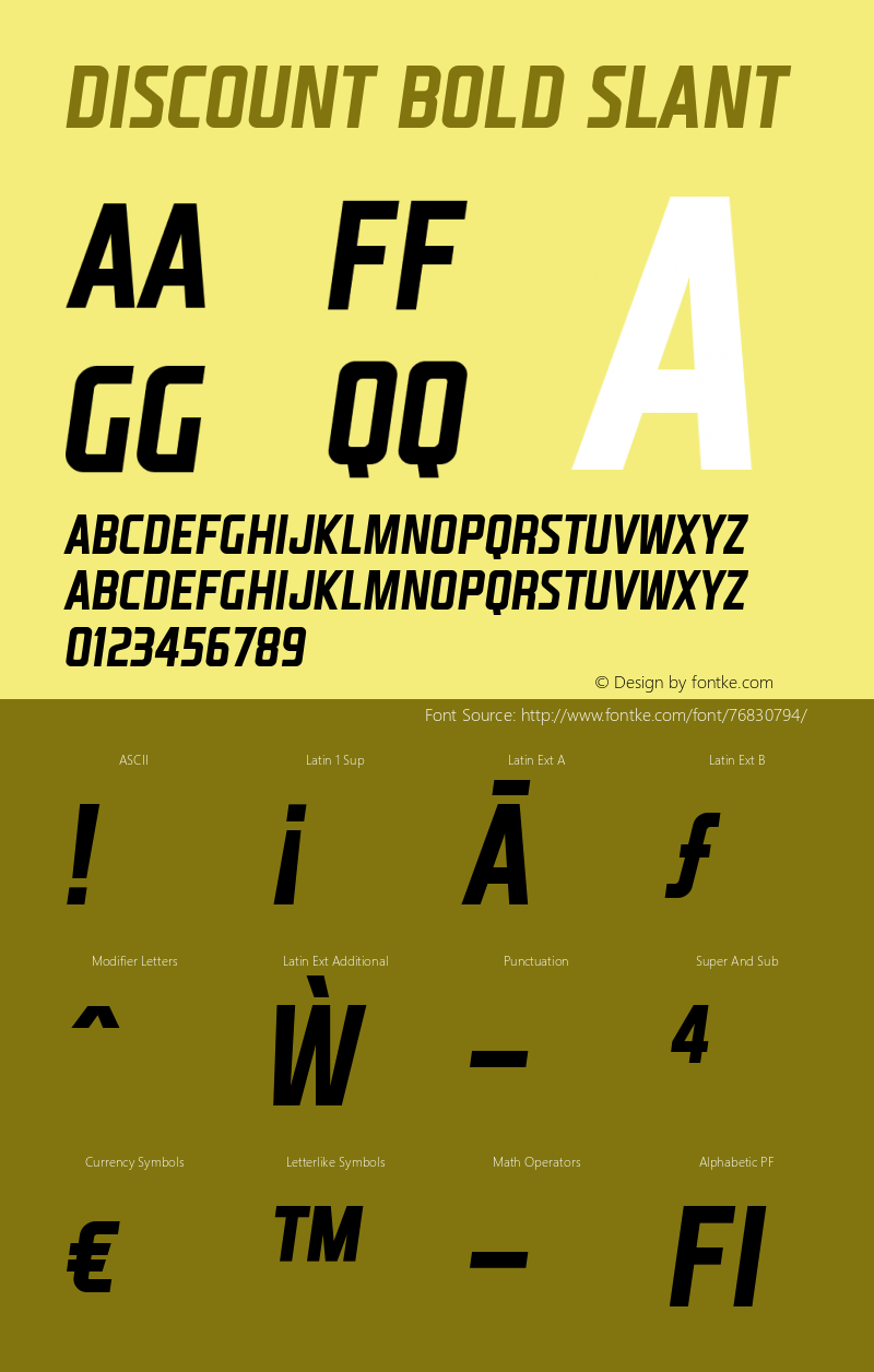 Discount Bold Slant Version 1.000;PS 001.000;hotconv 1.0.70;makeotf.lib2.5.58329 Font Sample