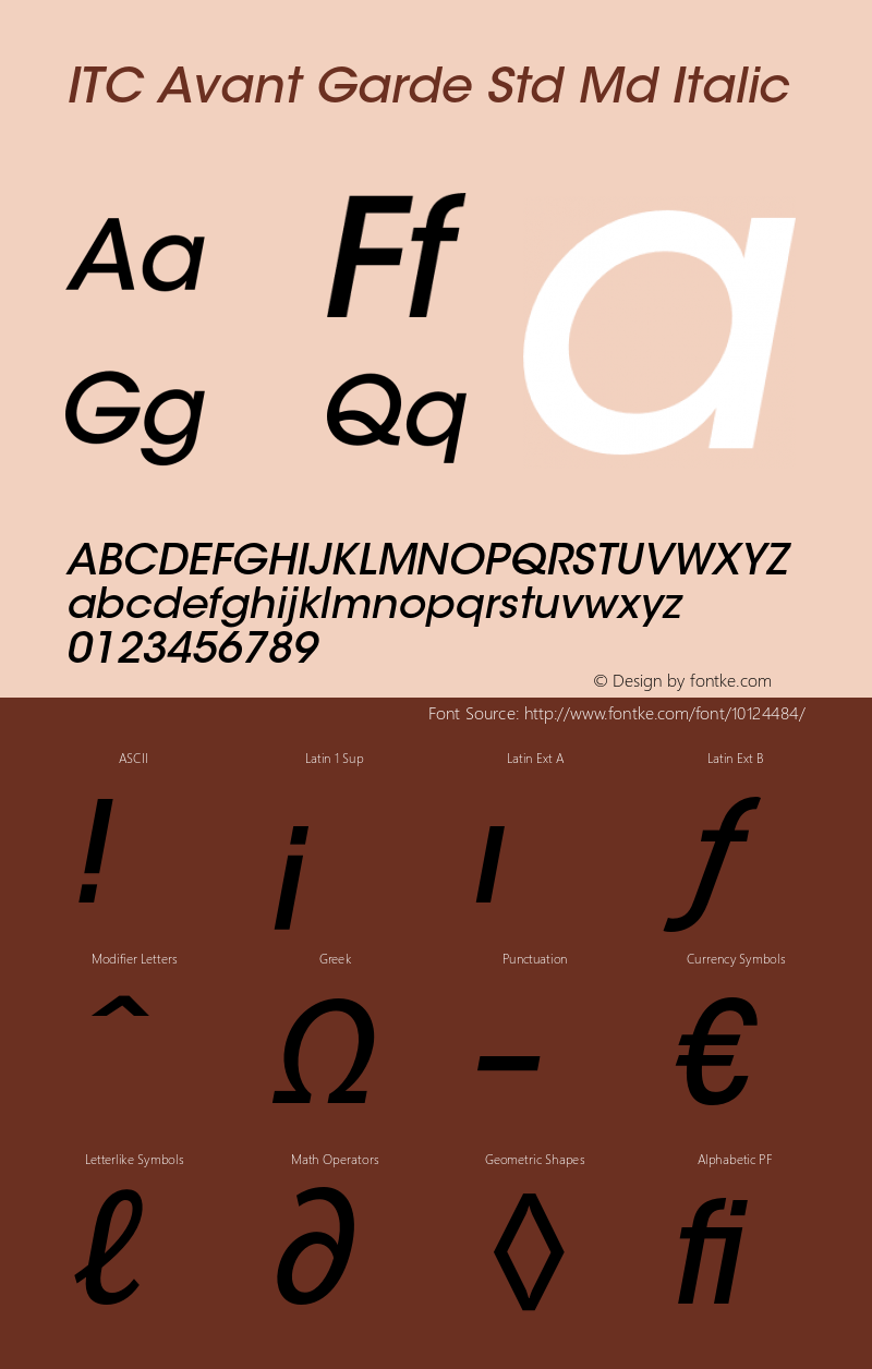 ITC Avant Garde Std Md Italic OTF 1.018;PS 001.001;Core 1.0.31;makeotf.lib1.4.1585 Font Sample