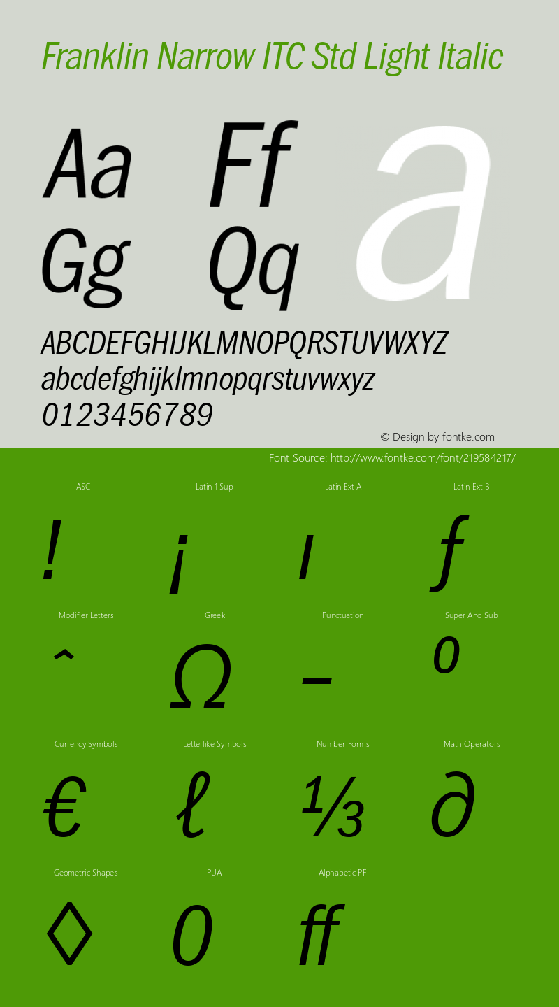 Franklin Narrow ITC Std Light Italic Version 1.01图片样张