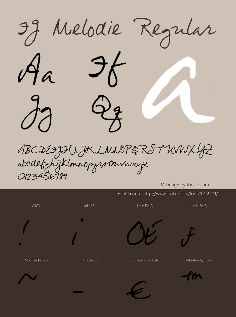 FG Melodie Regular 2003; 1.0, initial release Font Sample