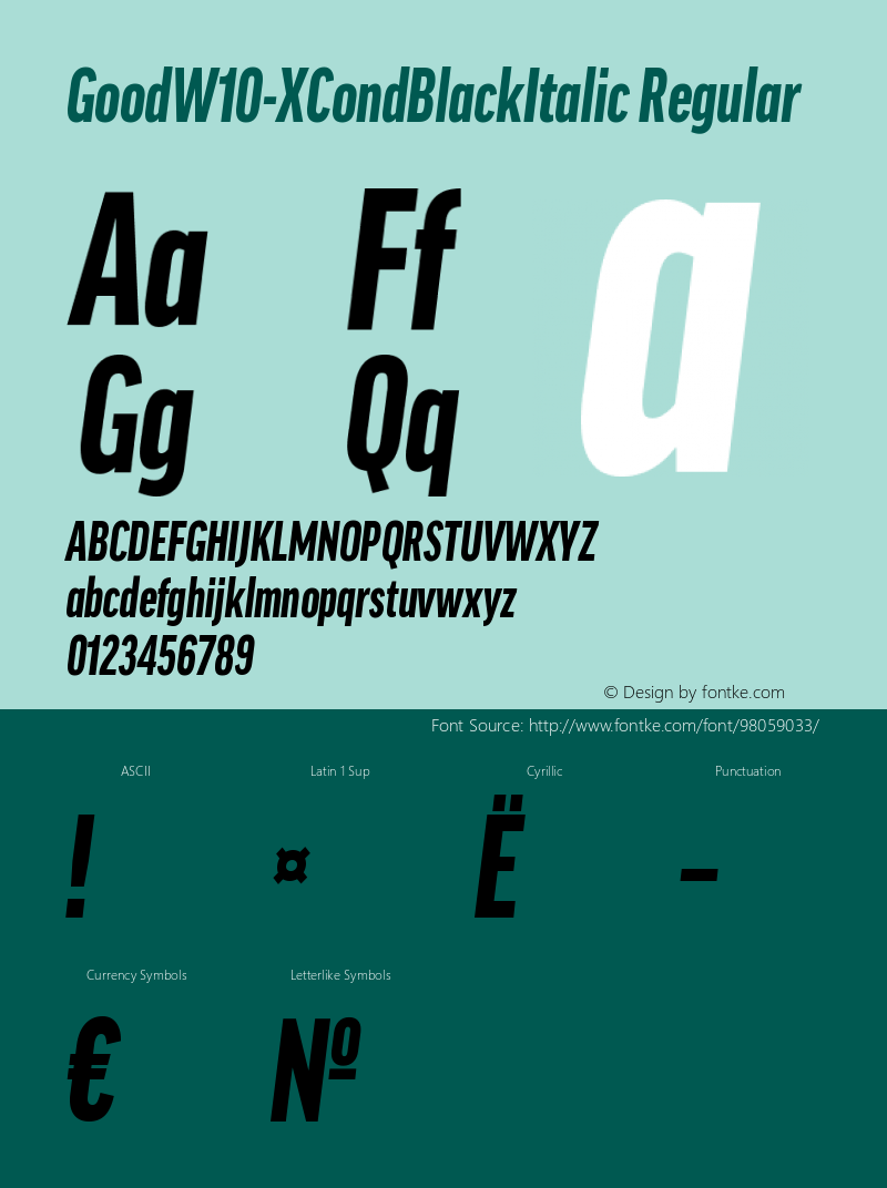 Good W10 XCond Black Italic Version 7.504 Font Sample