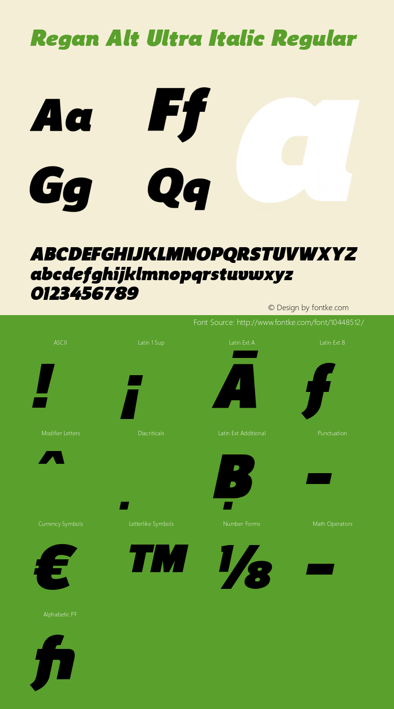 Regan Alt Ultra Italic Regular Version 1.001;PS 001.001;hotconv 1.0.70;makeotf.lib2.5.58329 Font Sample