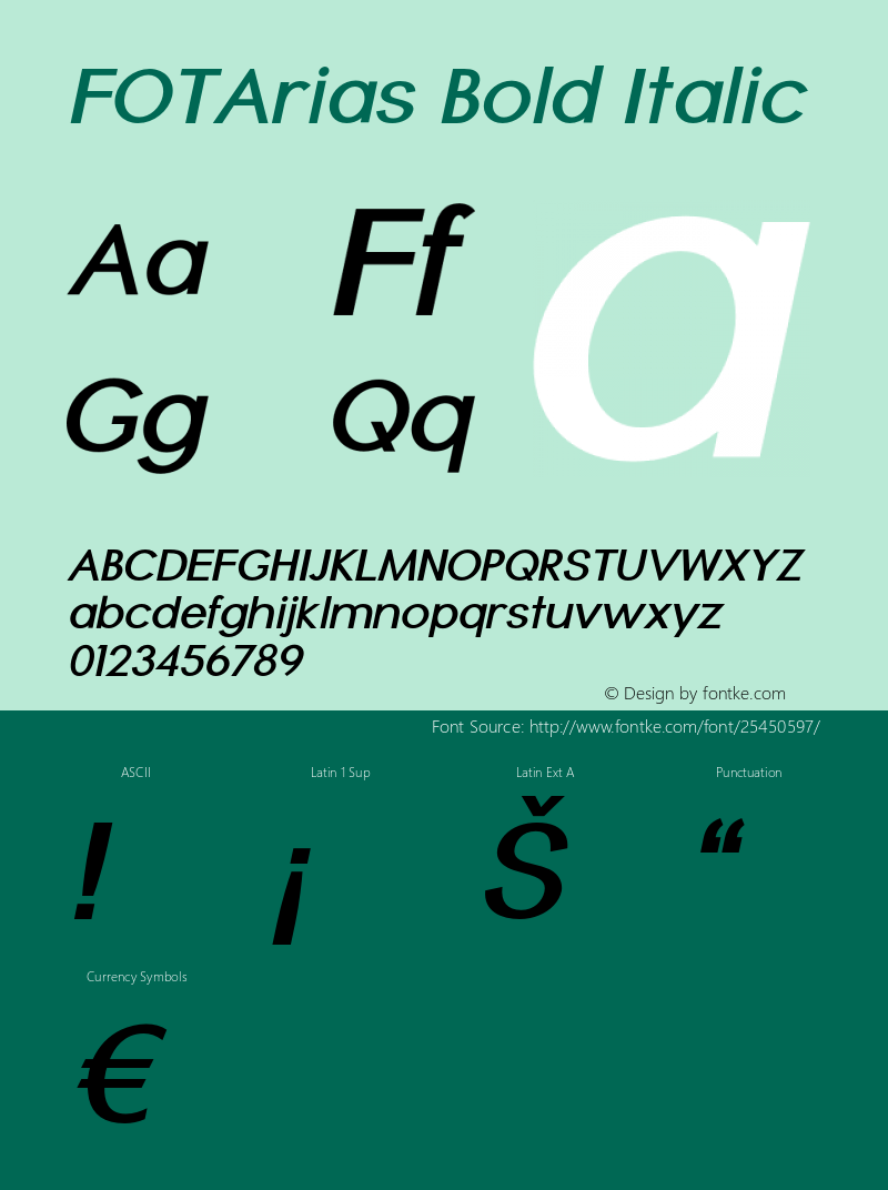 FOTArias-BoldItalic Version 1.000 Font Sample