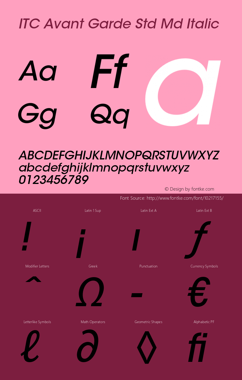 ITC Avant Garde Std Md Italic Version 2.031;PS 002.000;hotconv 1.0.50;makeotf.lib2.0.16970 Font Sample