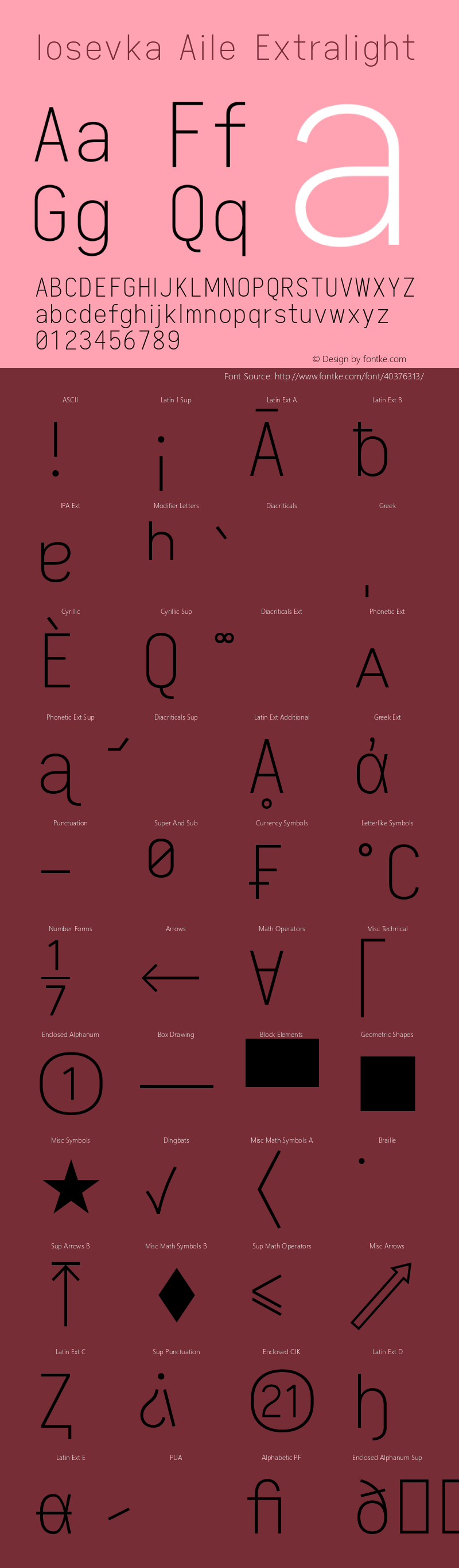 Iosevka Aile Extralight 2.3.0; ttfautohint (v1.8.3) Font Sample