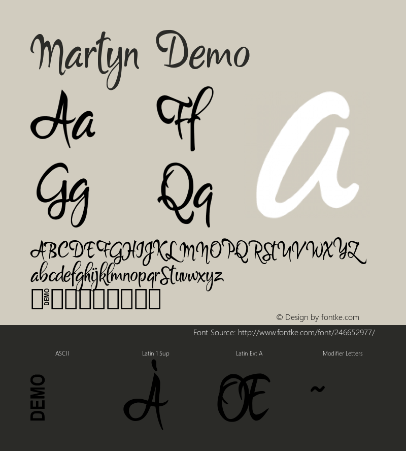 Martyn Demo Version 1.00;January 15, 2018;FontCreator 11.0.0.2408 32-bit图片样张