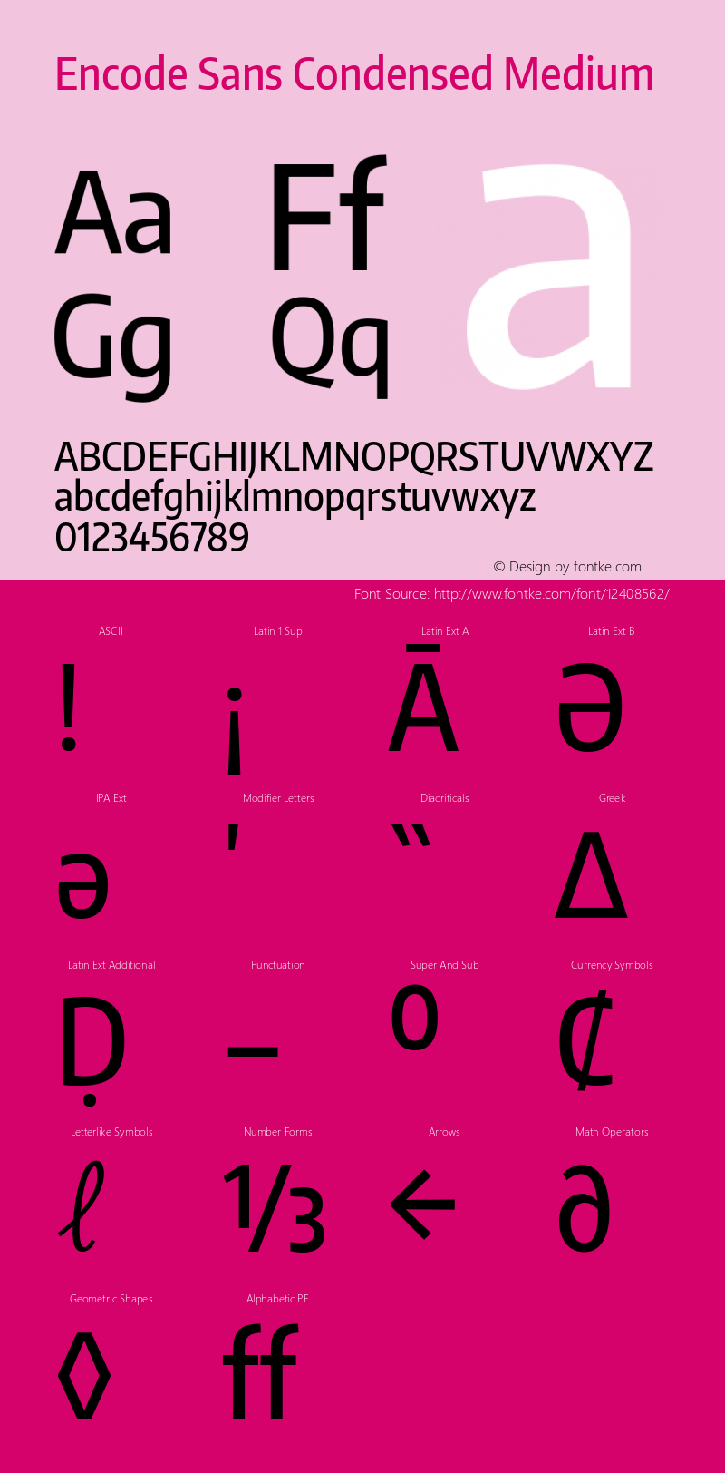 Encode Sans Condensed Medium Version 1.002; ttfautohint (v1.1) -l 8 -r 50 -G 200 -x 14 -D latn -f none -w G Font Sample