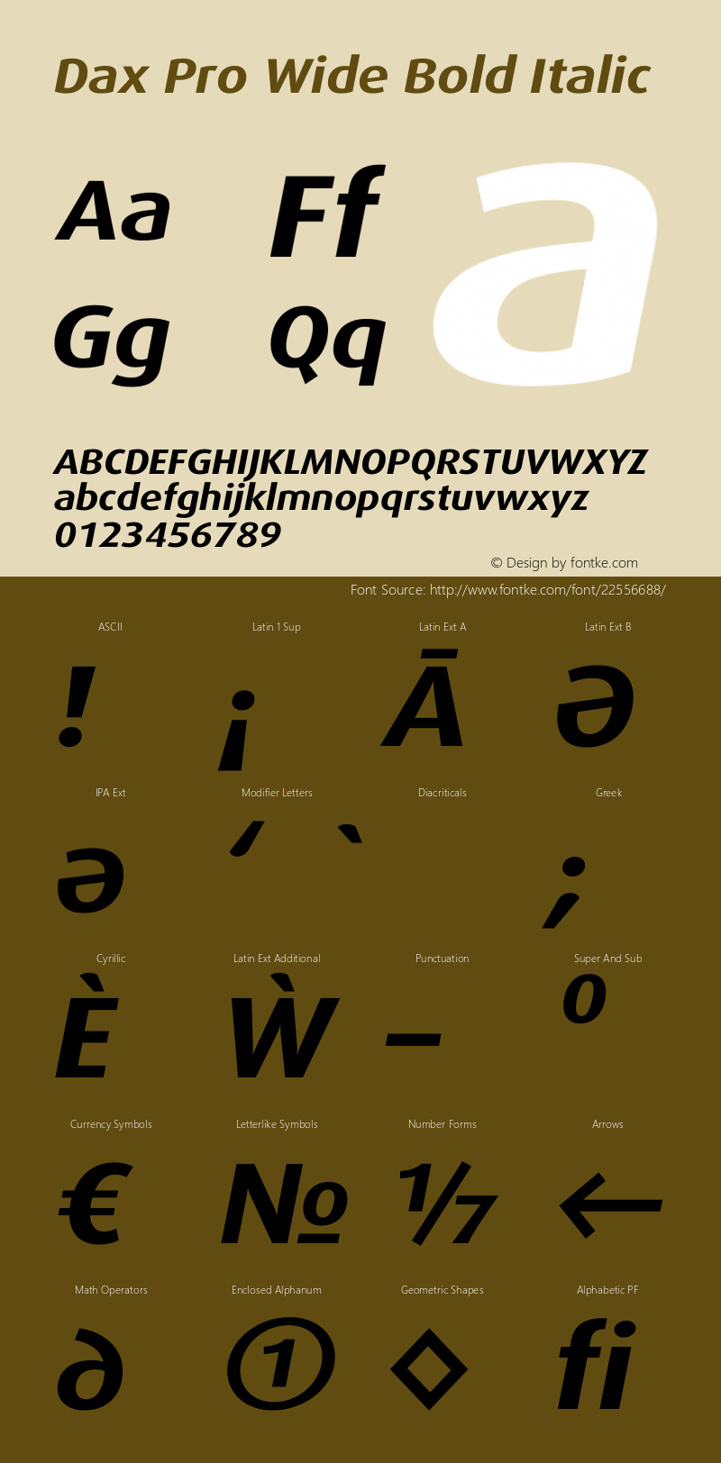 Dax Pro Wide Bold Italic Version 7.504 Font Sample