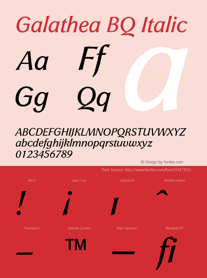 Galathea BQ Italic Version 001.000 Font Sample