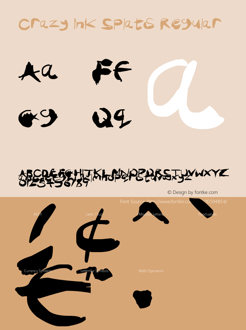 Crazy Ink Splats Regular Version 1.00 September 14, 2014, initial release Font Sample