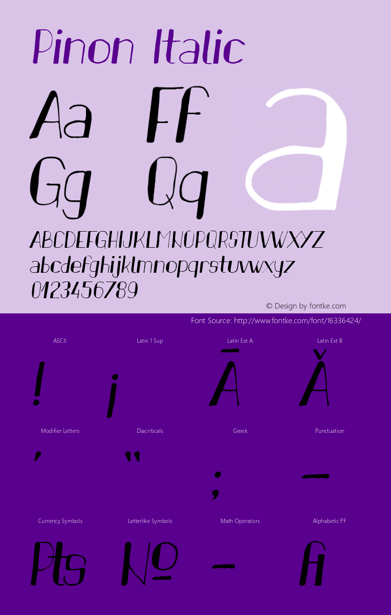 Pinon Italic Version 1.00 April 10, 2016, initial release Font Sample