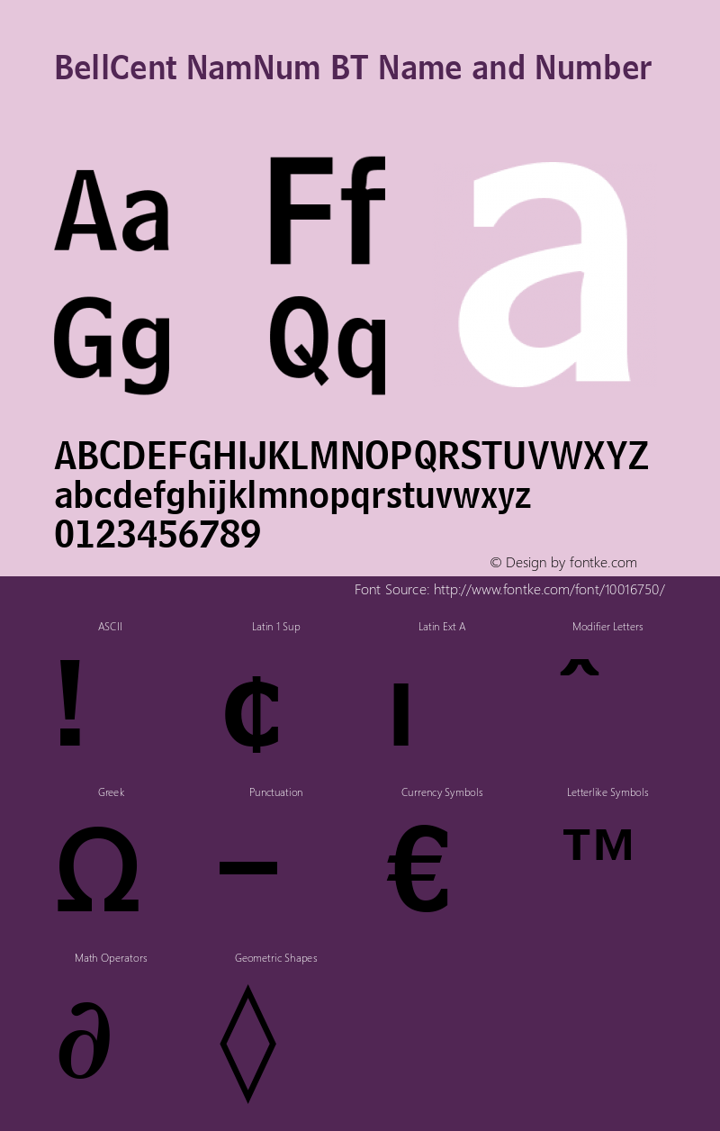 BellCent NamNum BT Name and Number mfgpctt-v4.4 Dec 7 1998 Font Sample