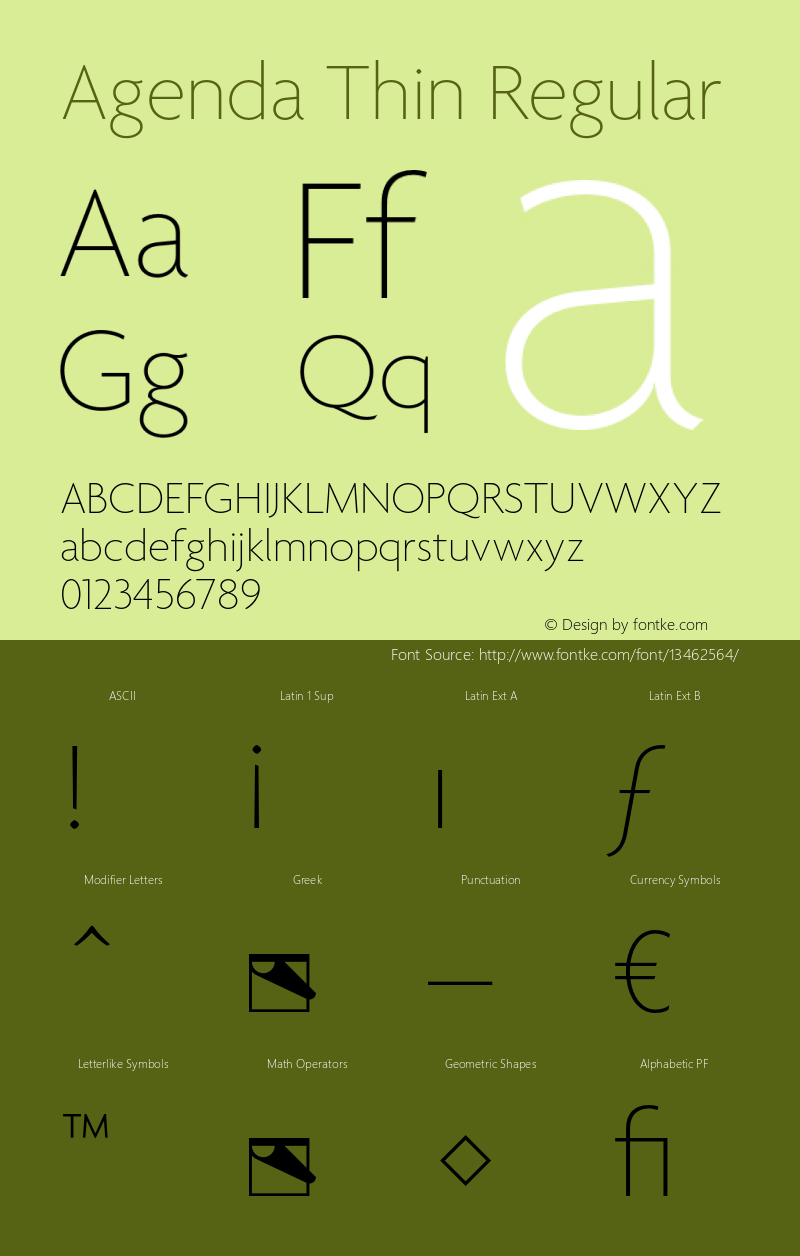 Agenda Thin Regular Version 1.000;PS 001.000;hotconv 1.0.38 Font Sample