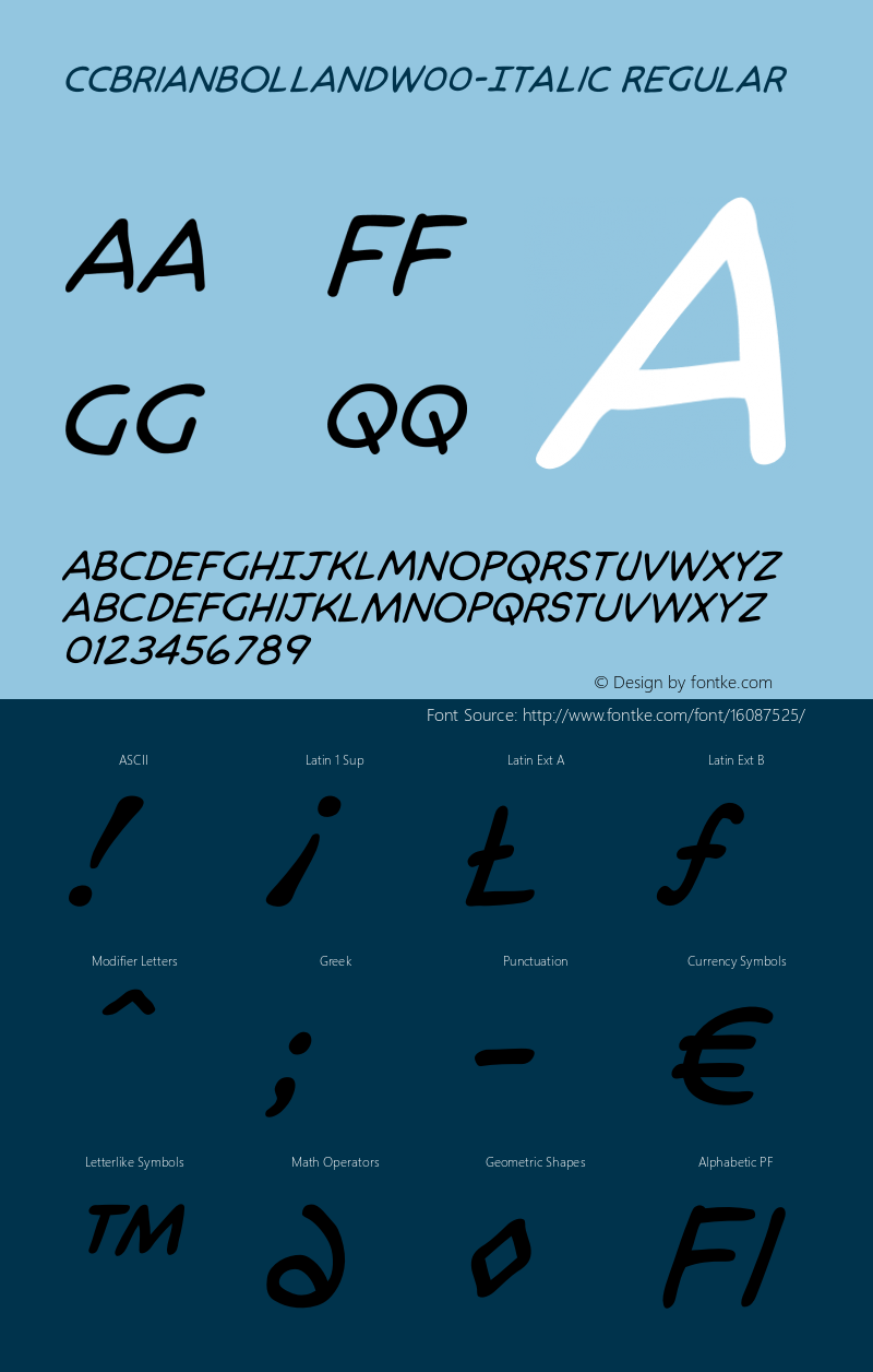 CCBrianBollandW00-Italic Regular Version 1.00 Font Sample