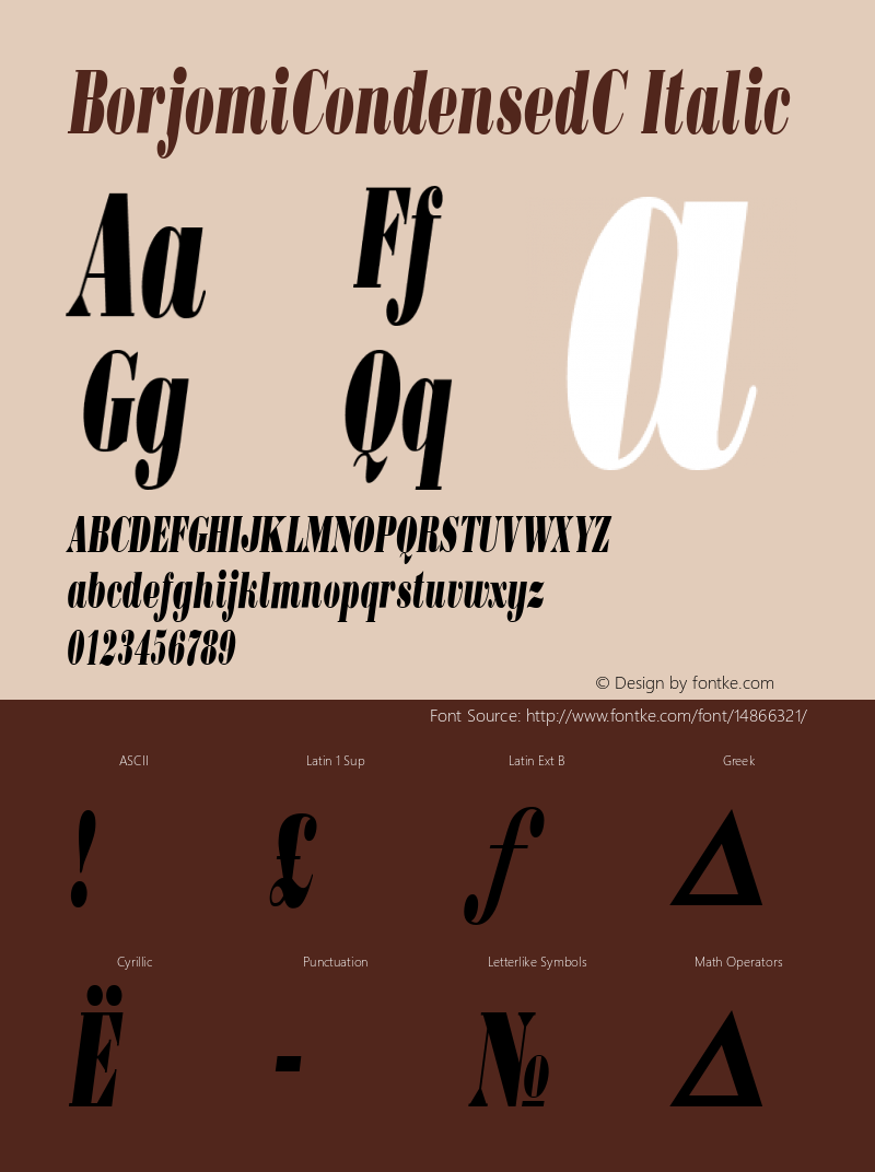 BorjomiCondensedC Italic Version 001.000 Font Sample