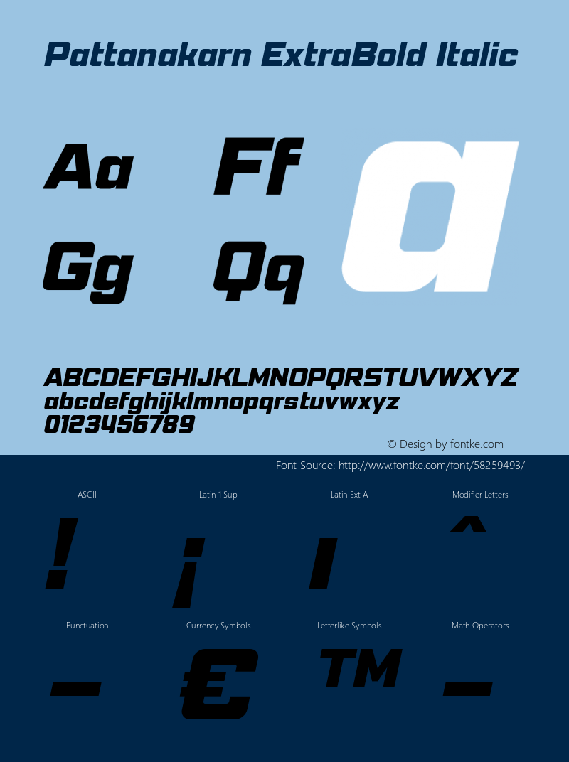 Pattanakarn ExtraBold Italic Version 1.3 Font Sample