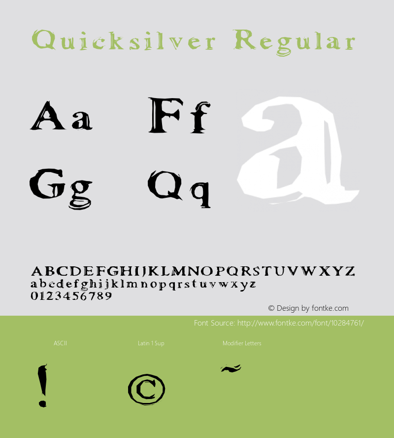 Quicksilver Regular Macromedia Fontographer 4.1.5 17.09.2000 Font Sample