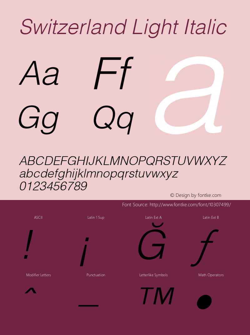 Switzerland Light Italic 0.0 Font Sample