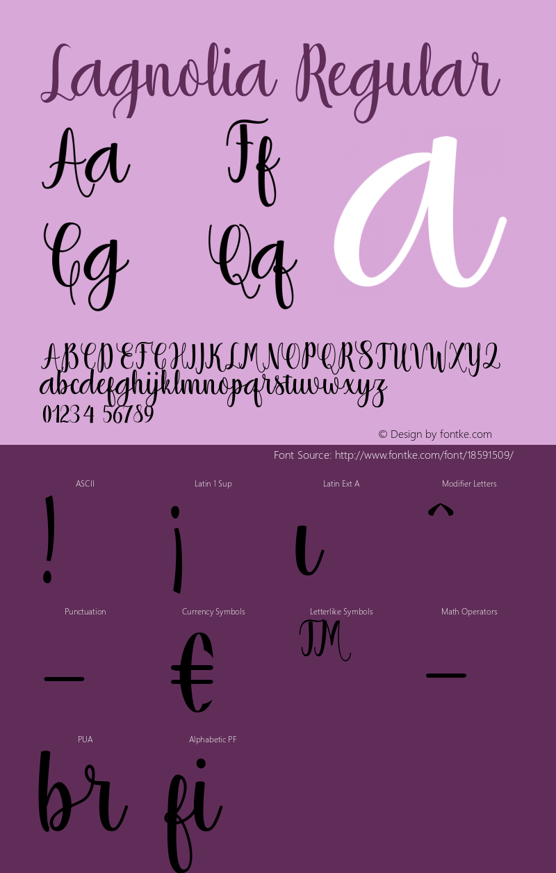 Lagnolia Regular Version 1.000 Font Sample