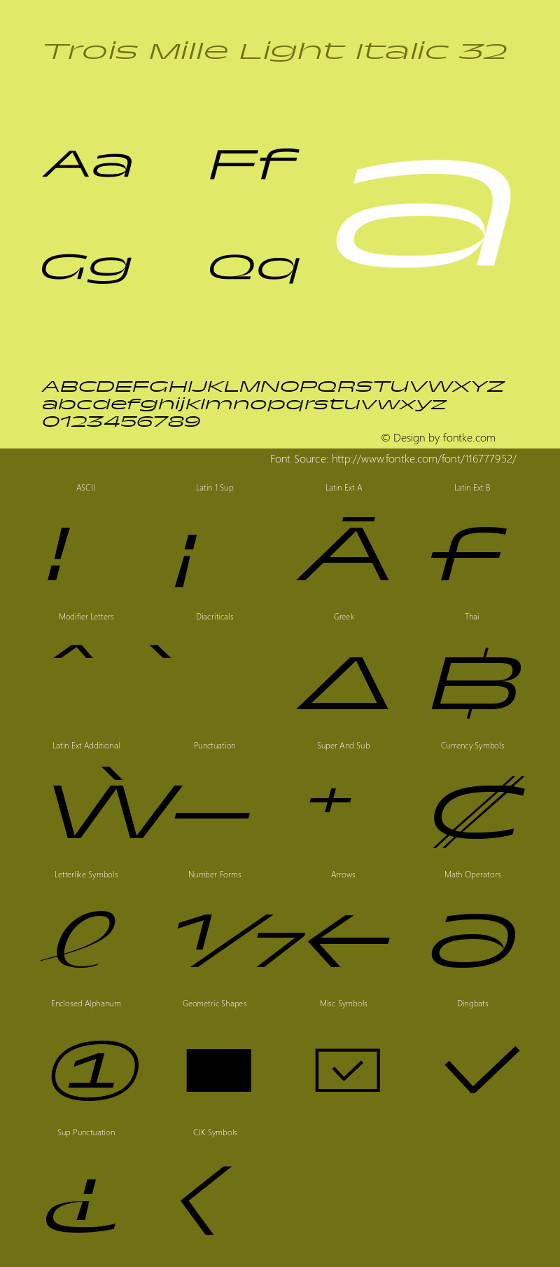 Trois Mille Light Itl 32 Version 1.000;hotconv 1.0.109;makeotfexe 2.5.65596 Font Sample