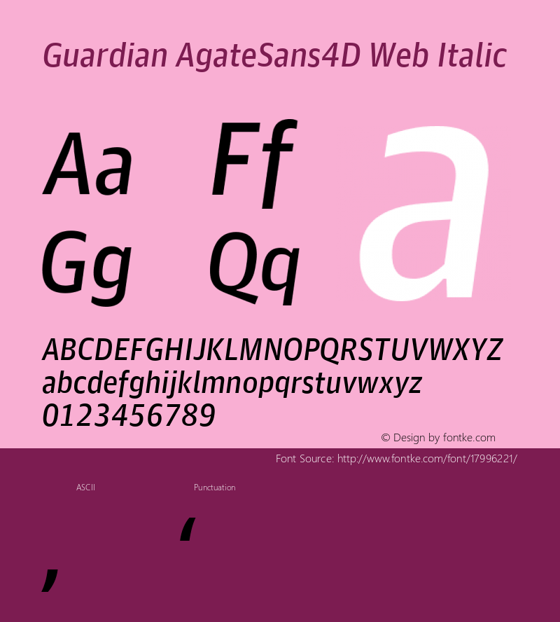 Guardian AgateSans4D Web Italic Version 001.002 2011 Font Sample