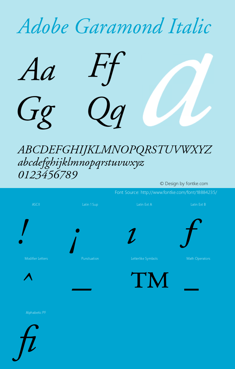 Adobe Garamond Italic 001.001 Font Sample