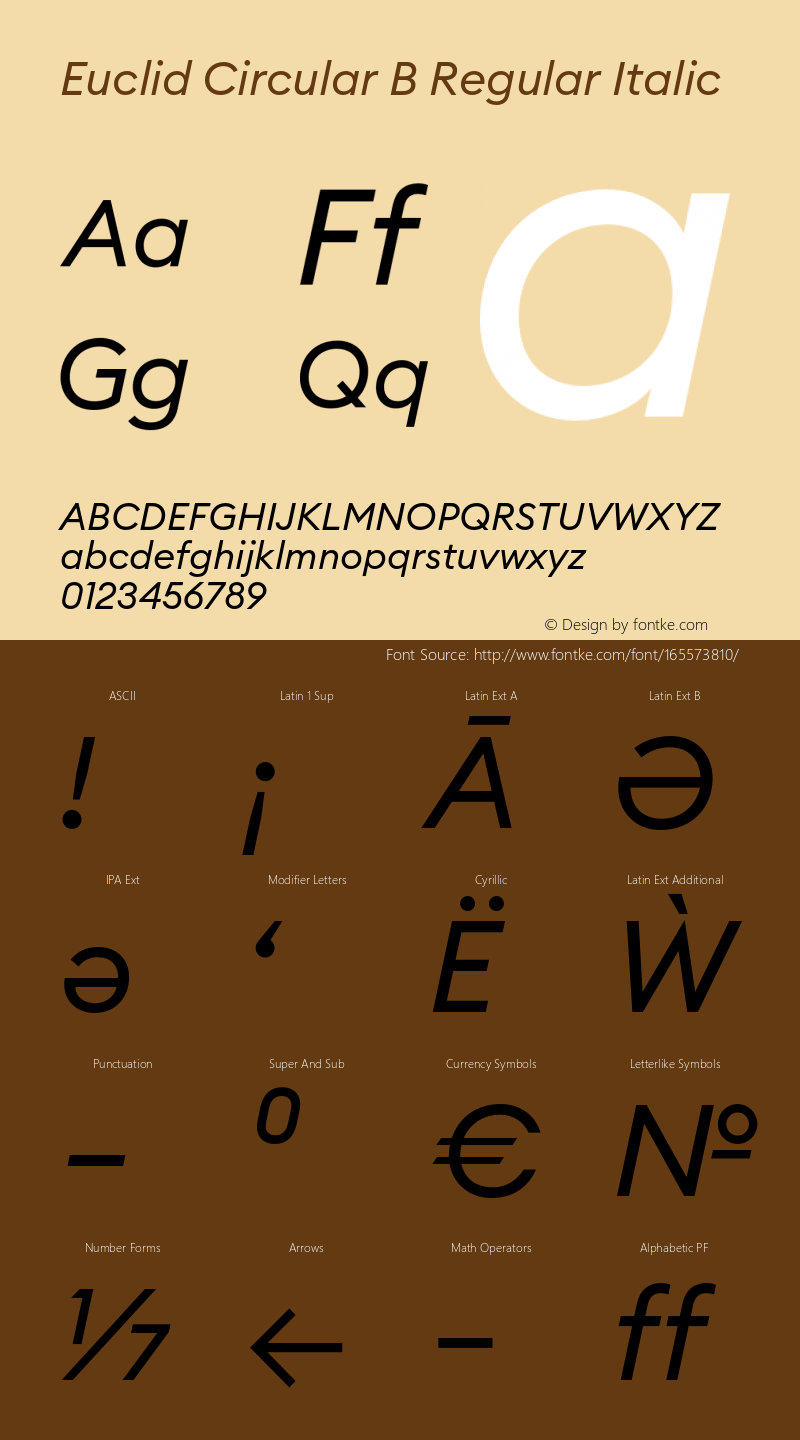 Euclid Circular B Regular Italic Version 3.001 Font Sample