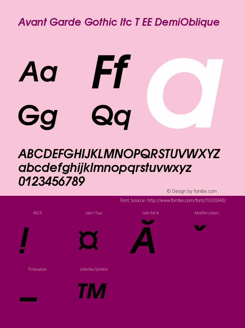 Avant Garde Gothic Itc T EE DemiOblique Version 001.005 Font Sample