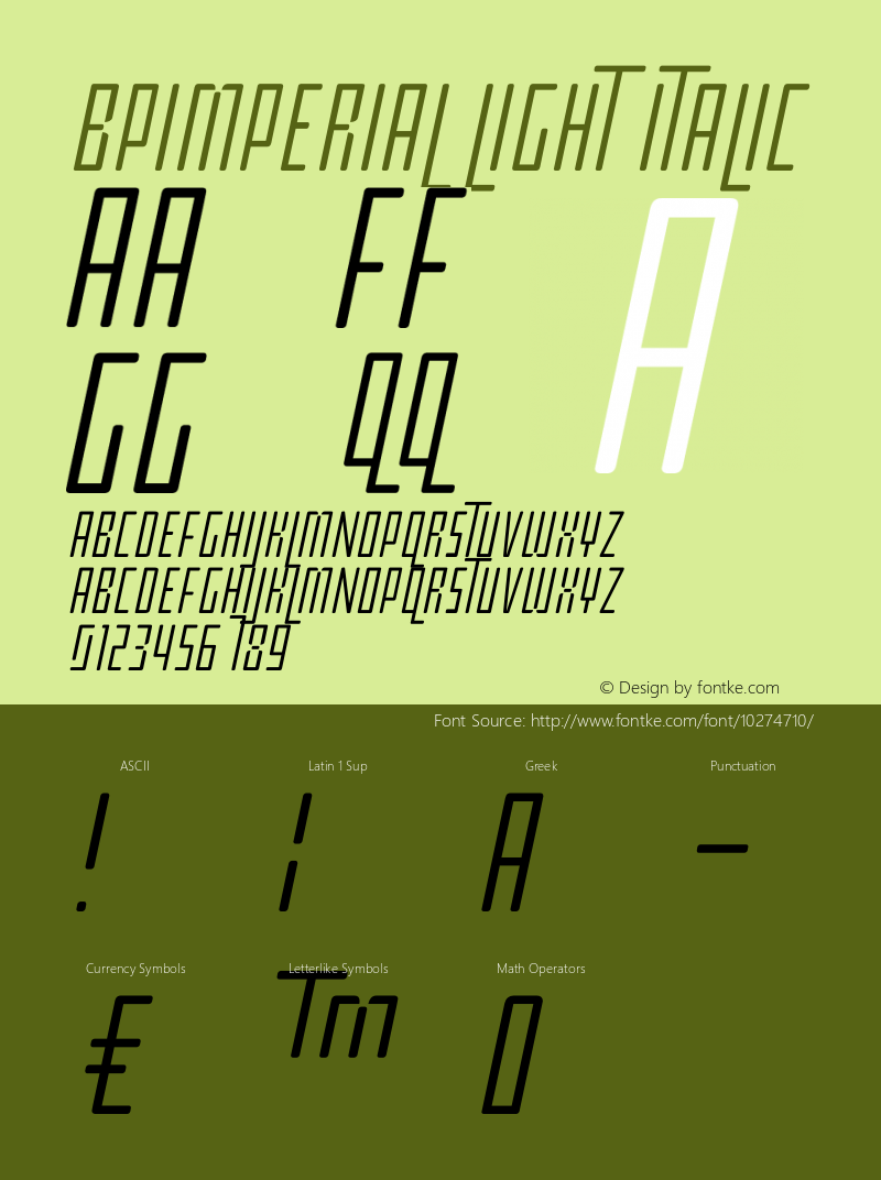 BPimperial Light Italic Version 2.000 Font Sample