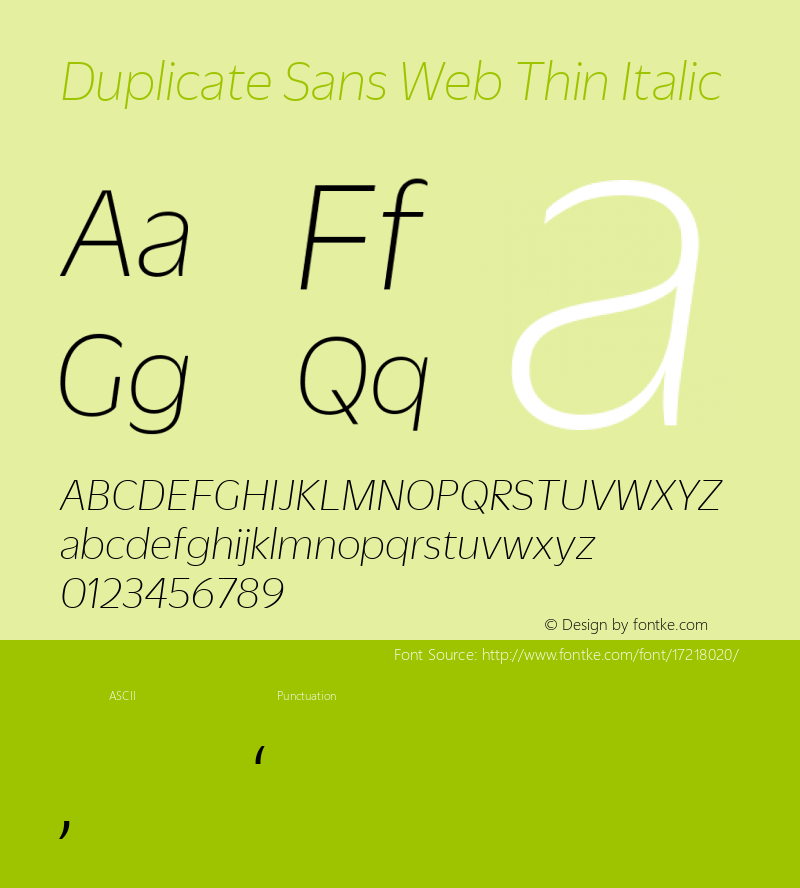 Duplicate Sans Web Thin Italic Version 1.1 2013 Font Sample