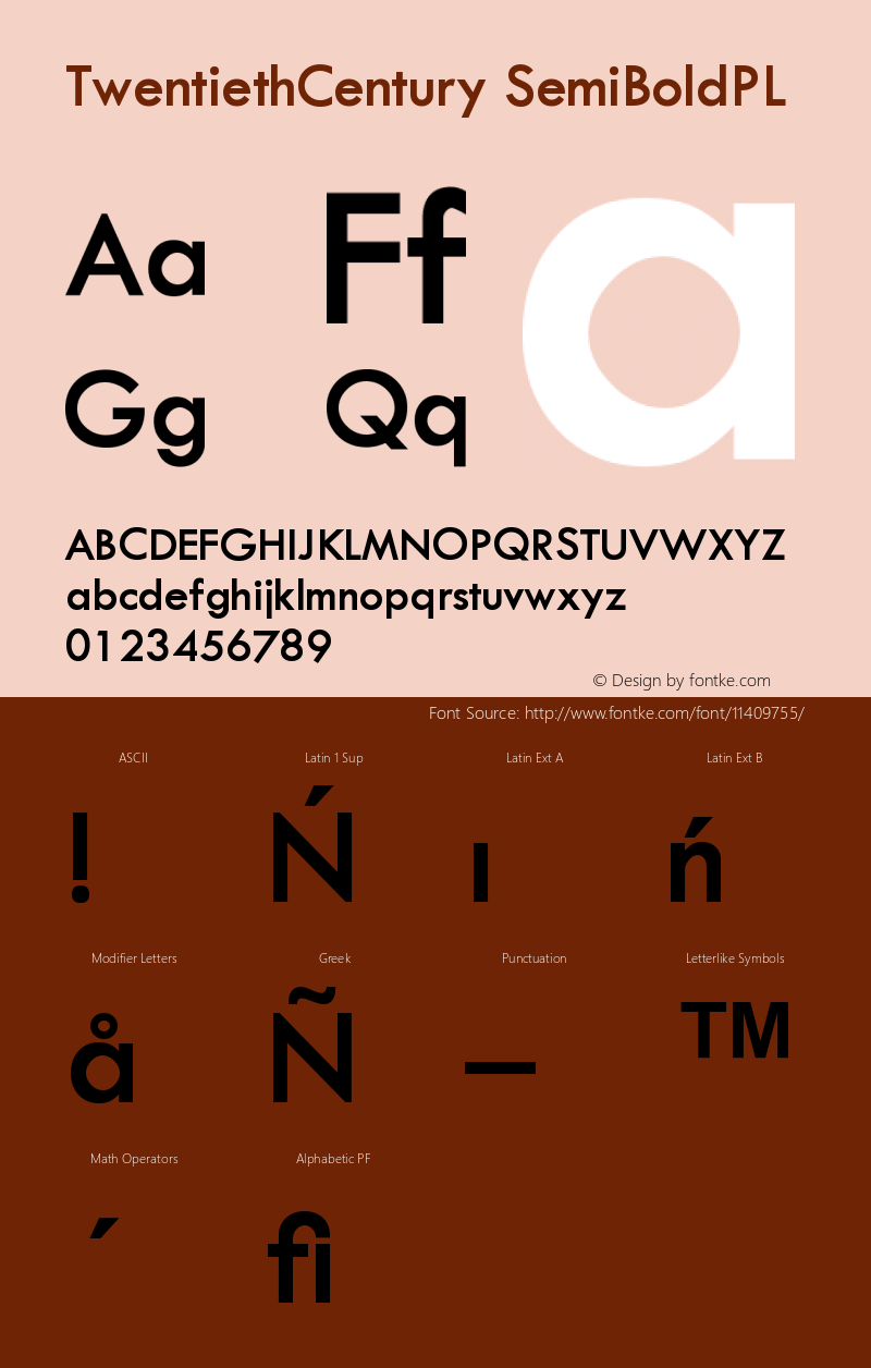 TwentiethCentury SemiBoldPL Version 001.000 Font Sample