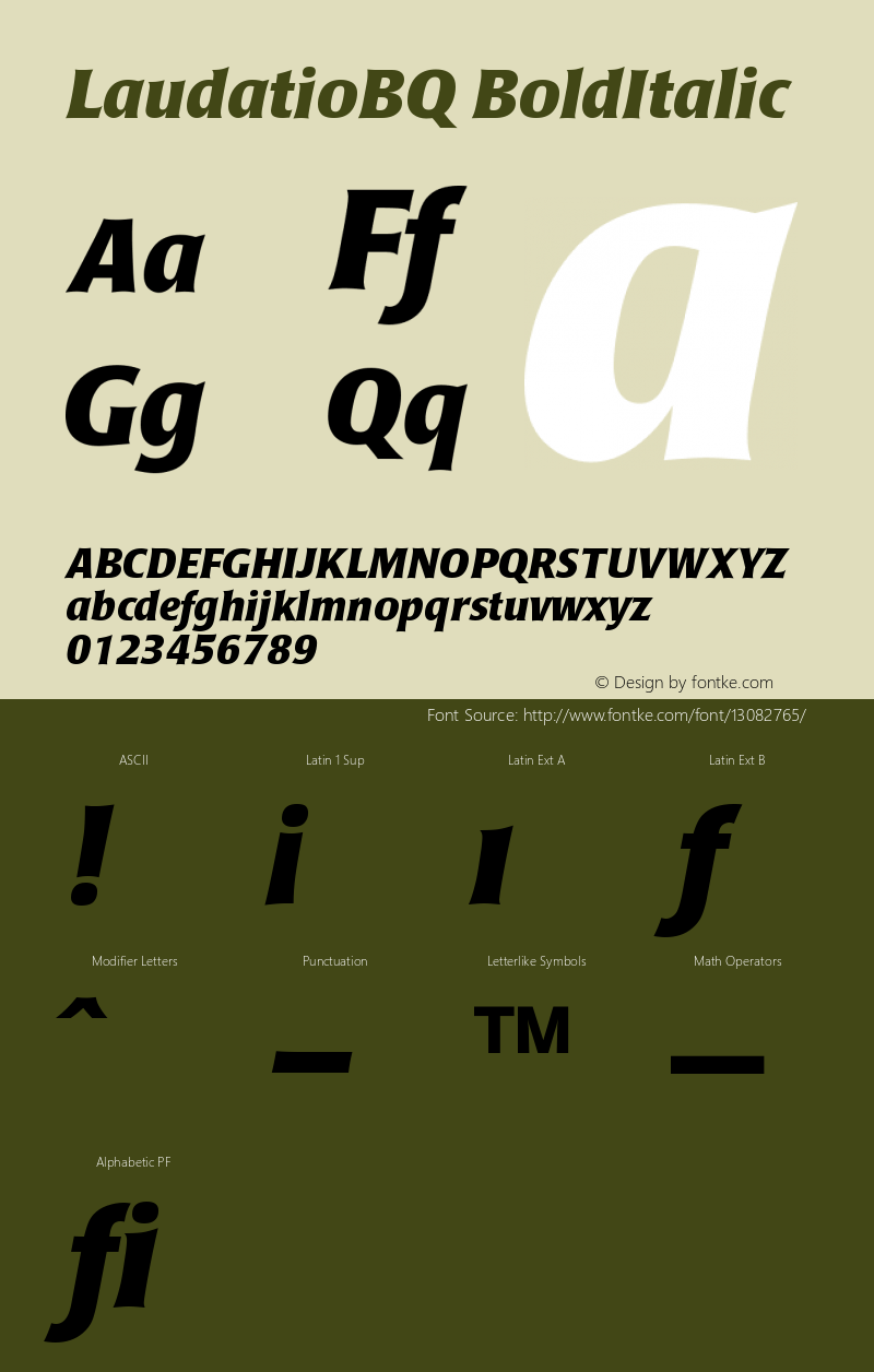 LaudatioBQ BoldItalic Version 001.001 Font Sample