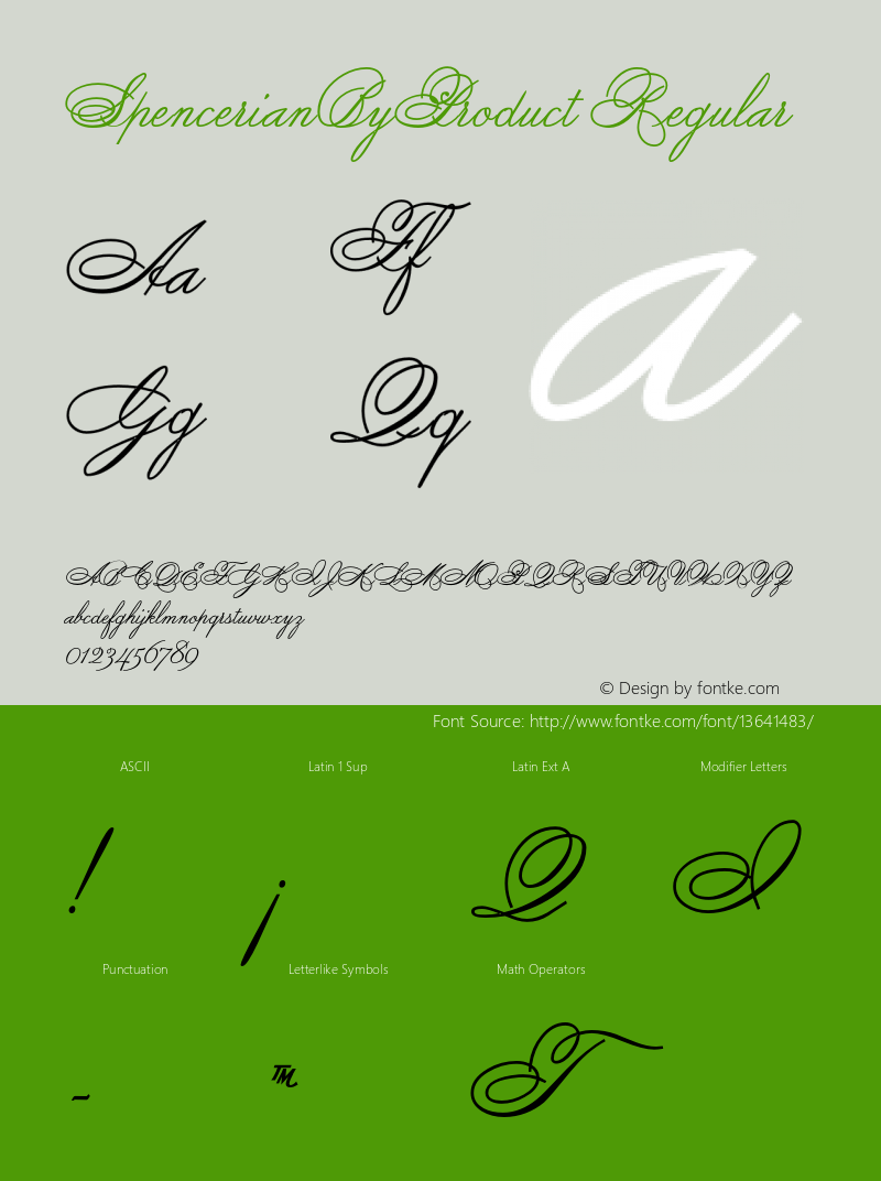 SpencerianByProduct Regular Version 1.000 2009 initial release Font Sample