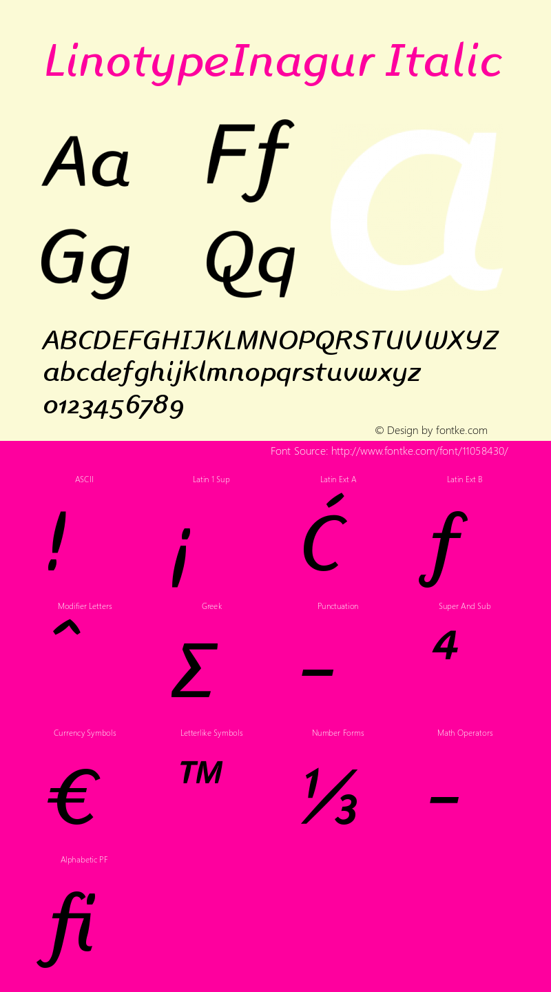 LinotypeInagur Italic Version 1.000 Font Sample