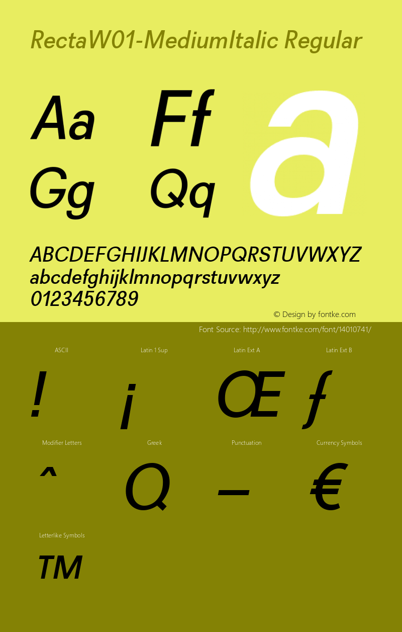 RectaW01-MediumItalic Regular Version 1.00 Font Sample