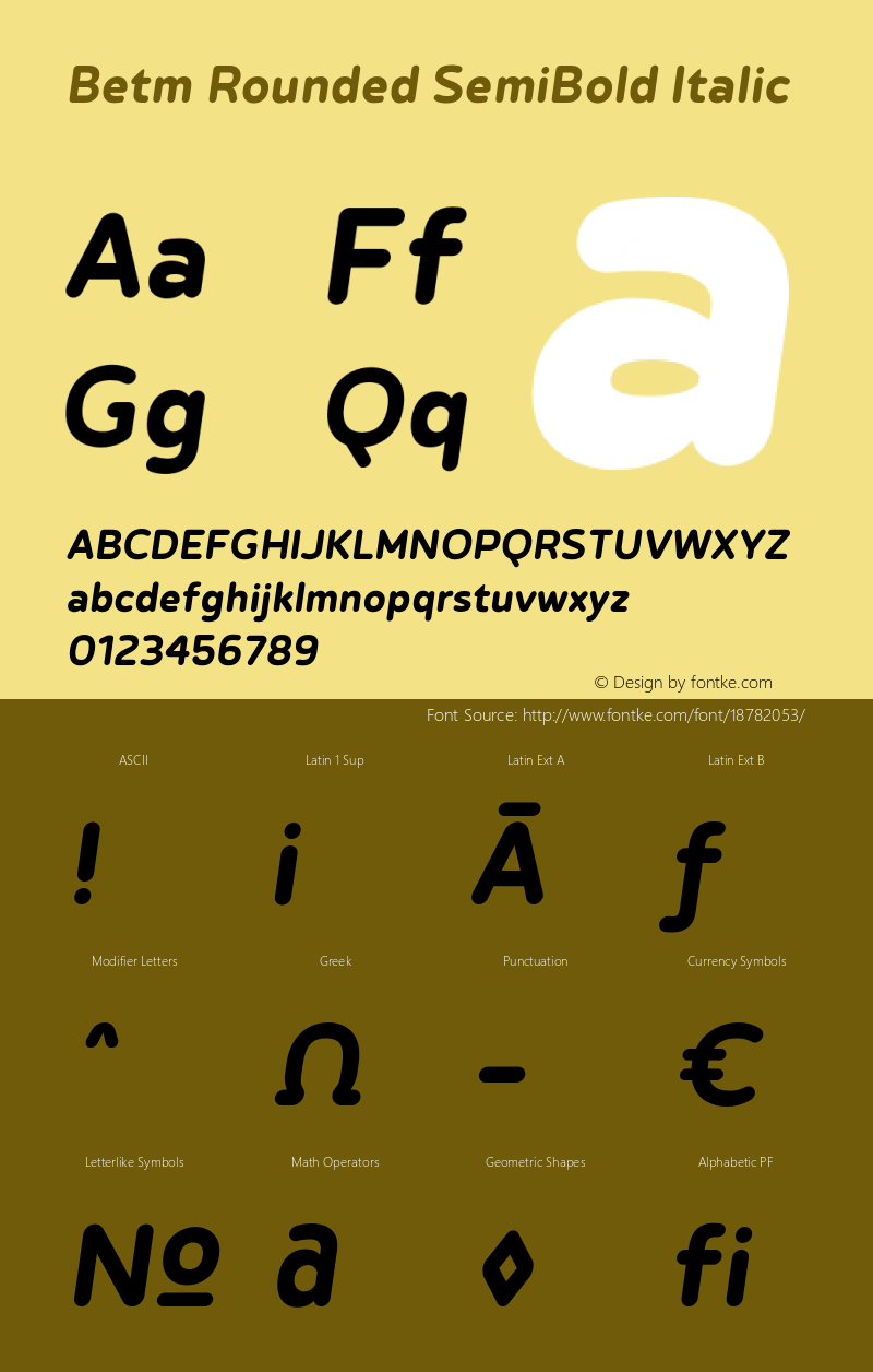 Betm Rounded SemiBold Italic Version 1.000 Font Sample