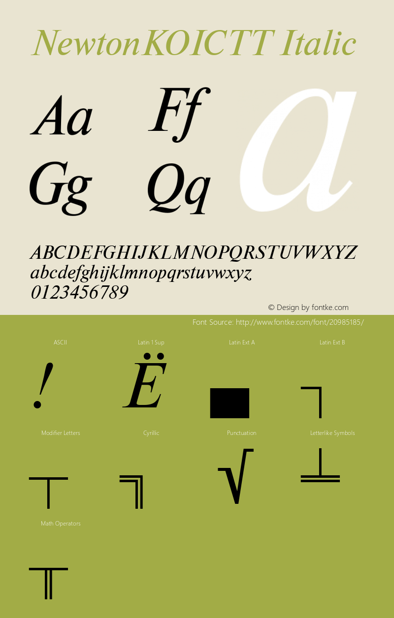 NewtonKOICTT Italic TrueType Maker version 3.00.00 Font Sample