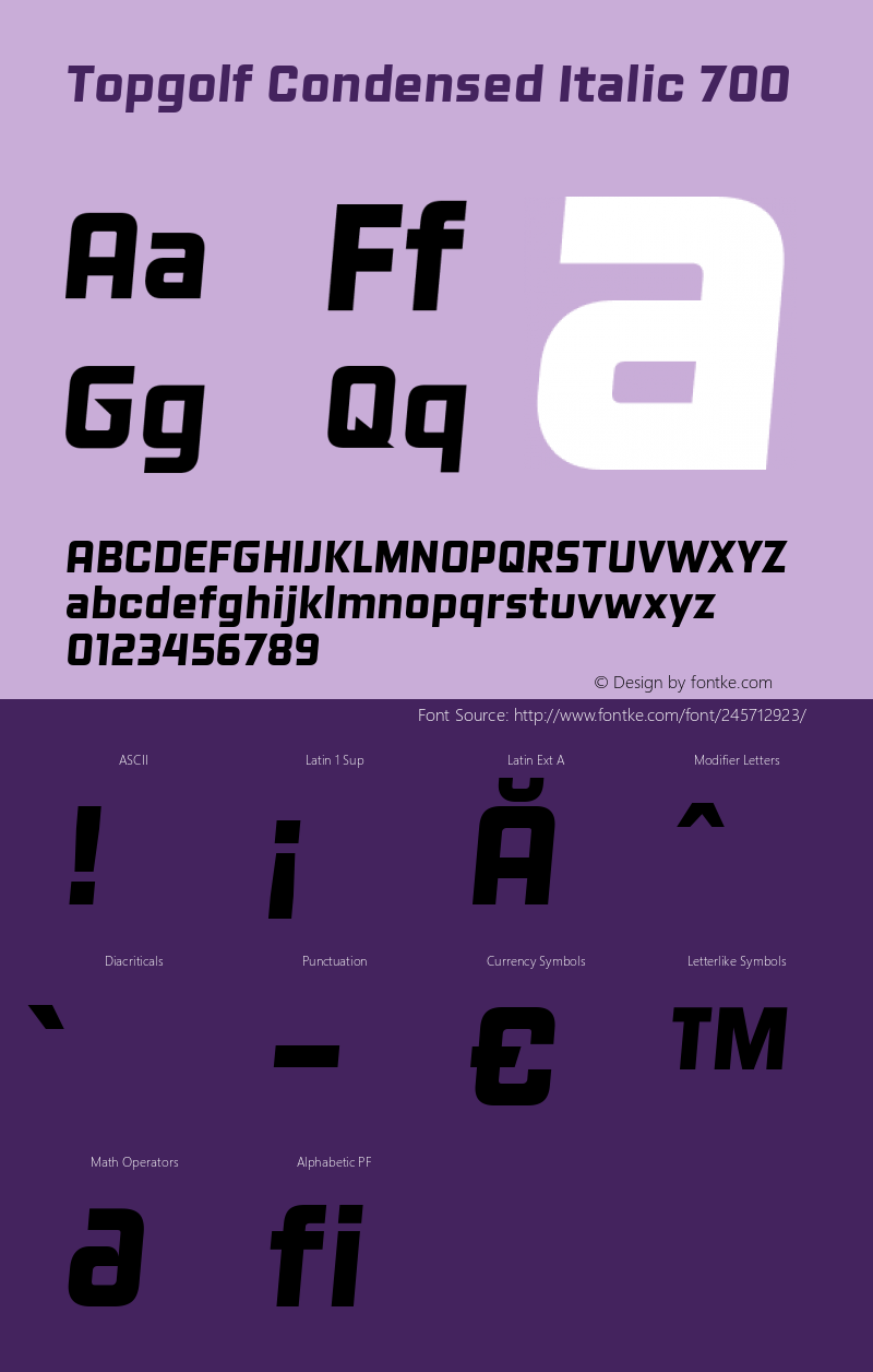 Topgolf Condensed Italic 700 Version 1.000;hotconv 1.0.109;makeotfexe 2.5.65596图片样张
