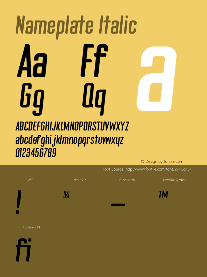 Nameplate Italic Version 1.002;Fontself Maker 2.1.2 Font Sample