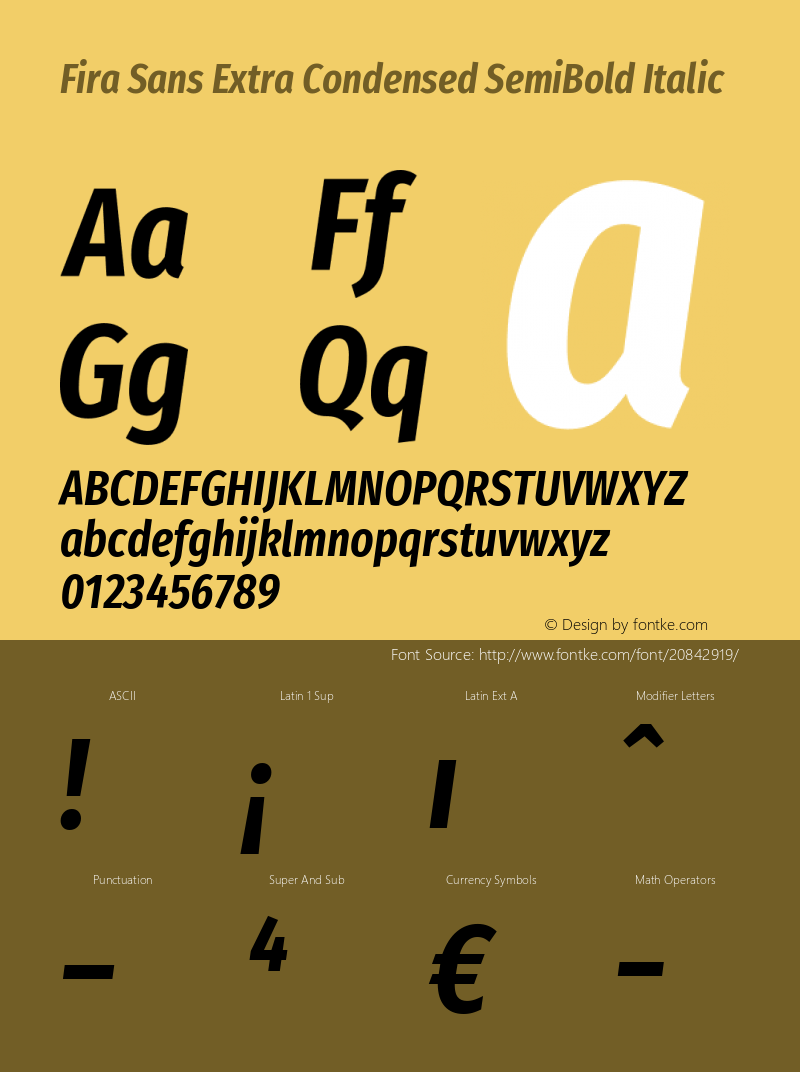 Fira Sans Extra Condensed SemiBold Italic Version 4.203 Font Sample