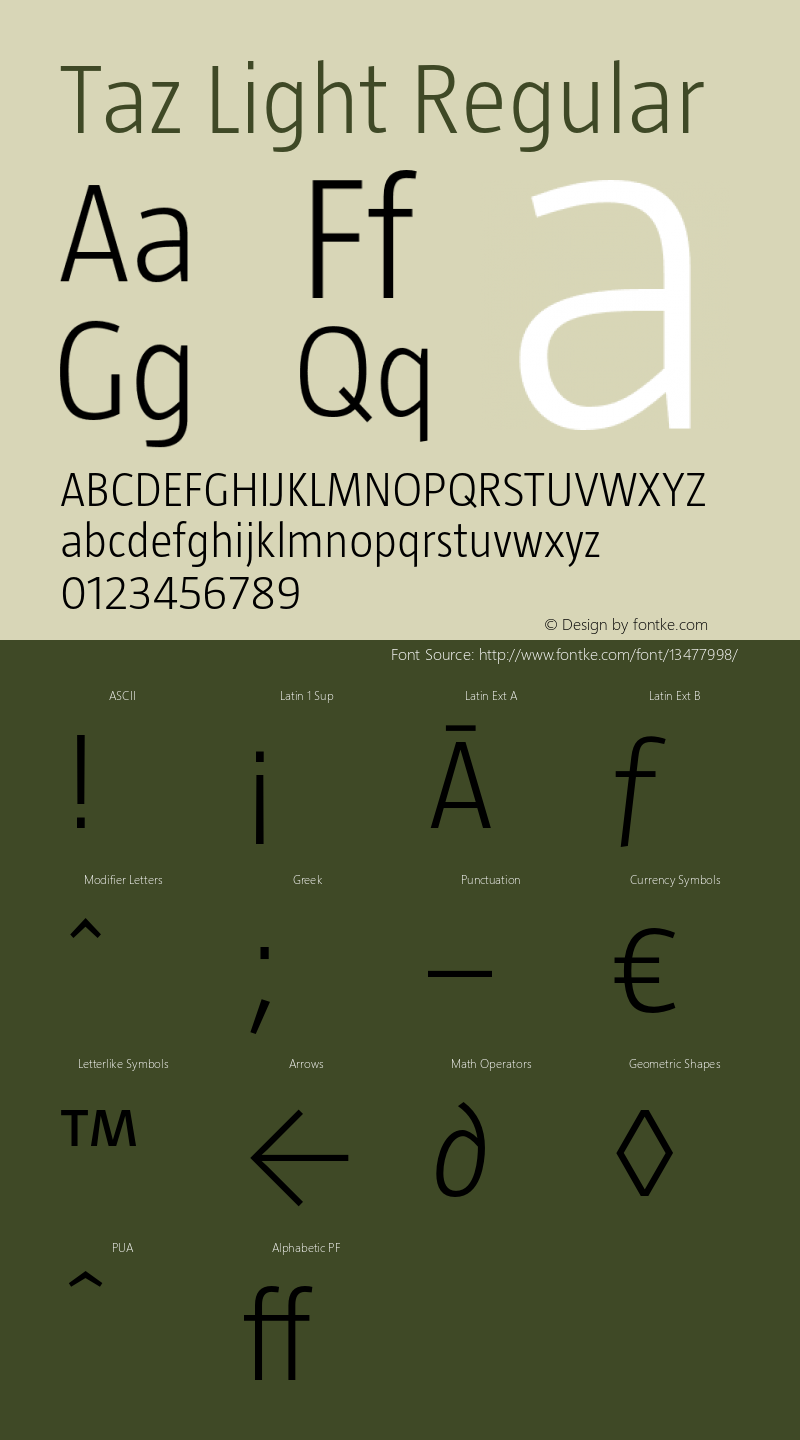 Taz Light Regular Version 3.010 2006 Font Sample