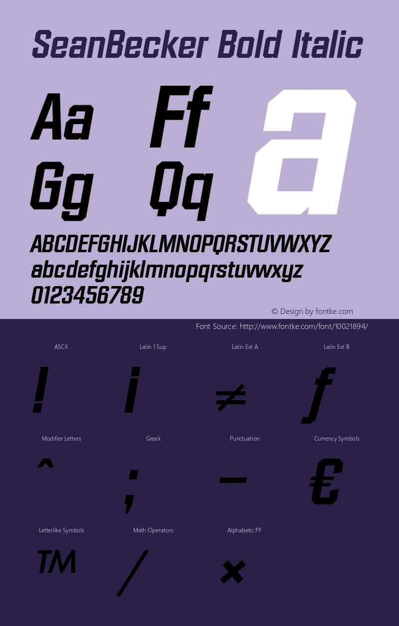 SeanBecker Bold Italic 001.000 Font Sample