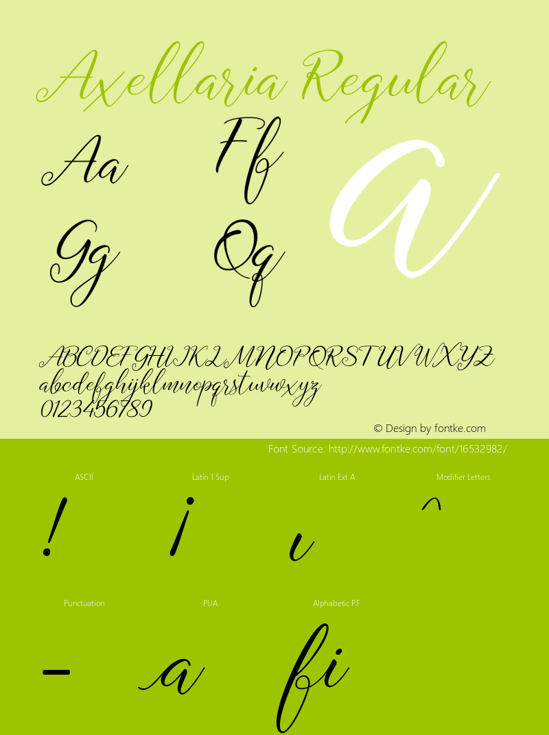 Axellaria Regular Version 1.000 Font Sample