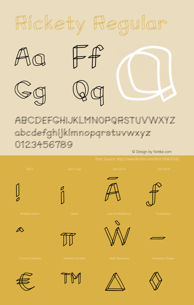 Rickety Regular Version 1.000 2005 initial release Font Sample