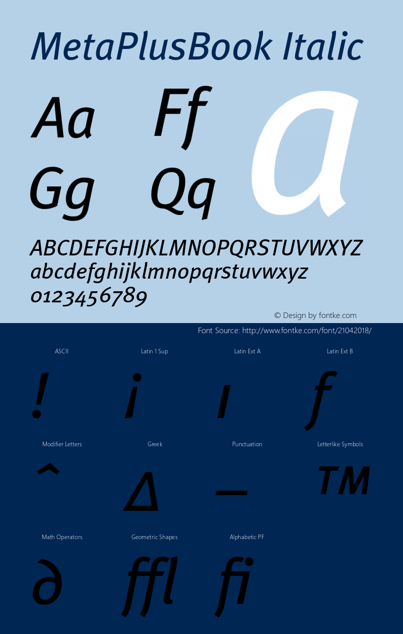 MetaPlusBook-Italic Version 001.000 Font Sample